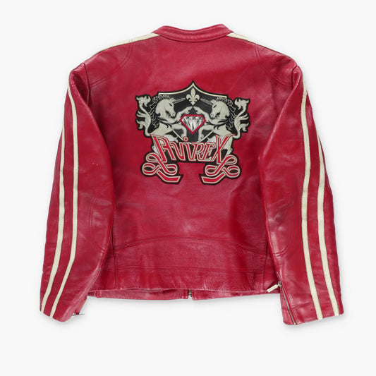 AVIREX Red & White Embroidered Patch Leather Jacket (Women's XXL) Vintage Sole Melbourne