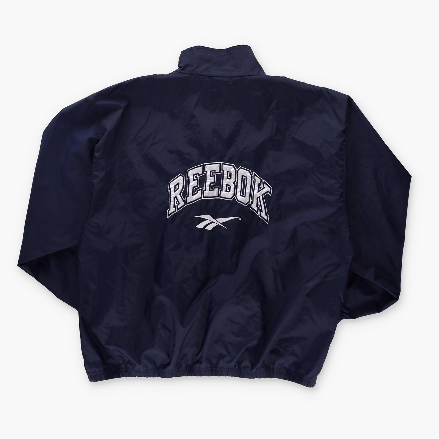 REEBOK Spell Out Embroidered Logo Navy Zip Up Windbreaker Jacket (XL)