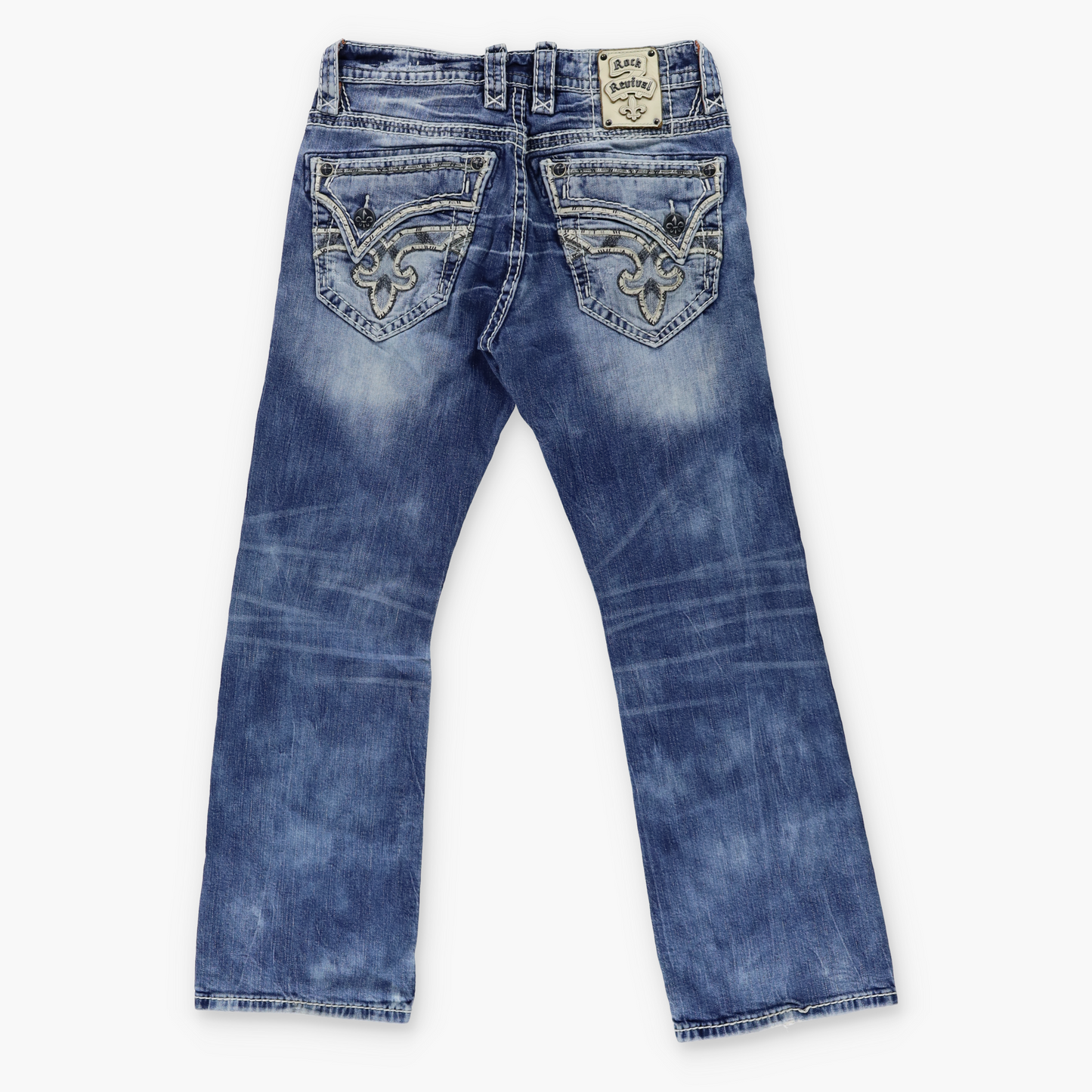 ROCK REVIVAL Y2K 'Yoel Boot' Distressed Grunge Blue Jeans (32)