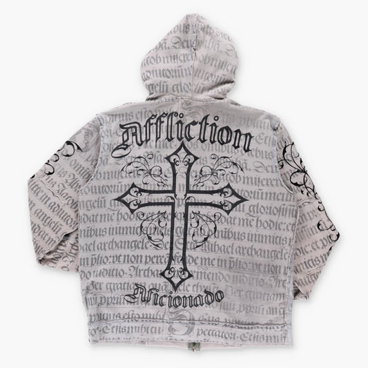 Vintage AFFLICTION Y2K 'Aficionado' Distressed Grey Sweatshirt (XL-XXL)