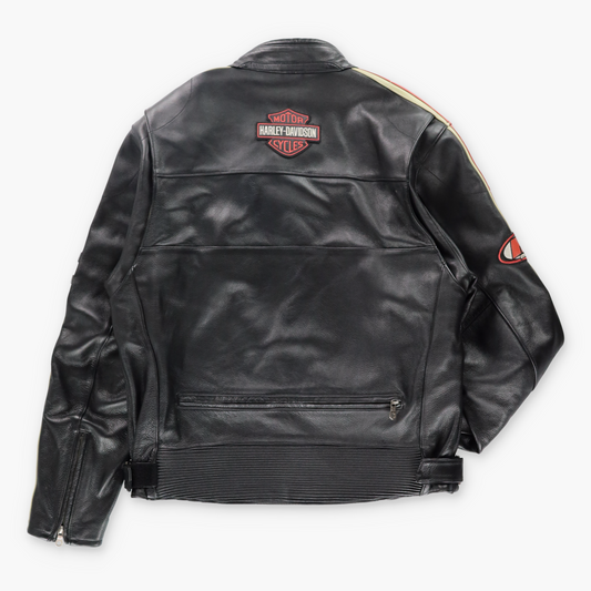 HARLEY DAVIDSON Cruiser Embroidered Logo #1 Genuine Leather Motorcycle Jacket (XL)
