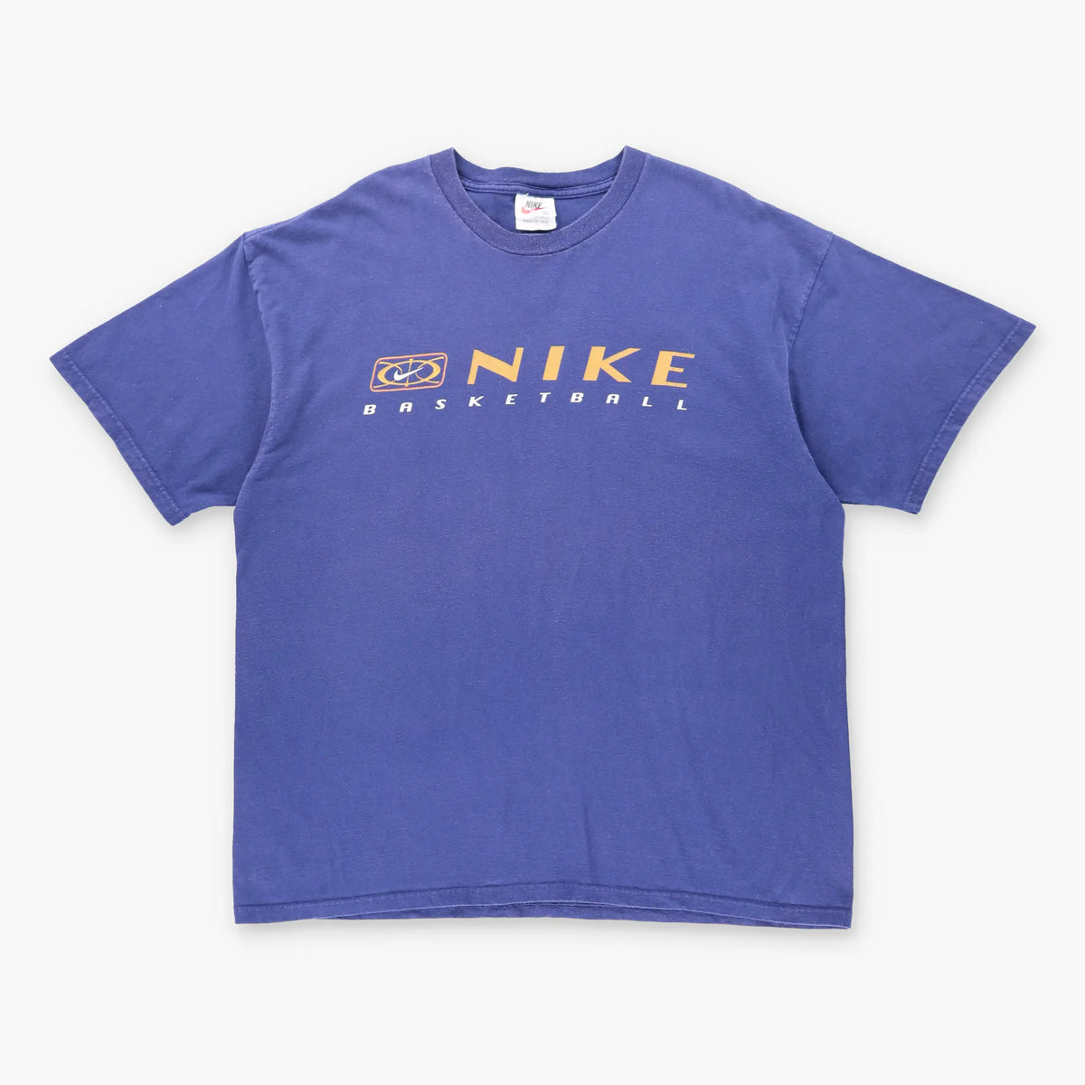 90's Vintage NIKE Basketball Spell Out USA Made Navy Tee (XL)