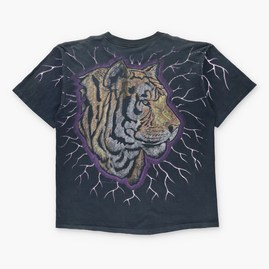 Vintage 1994 Tiger & Purple Lightening All Over Print Black Single Stitch Tee USA Made (XXL) Vintage Sole Melbourne