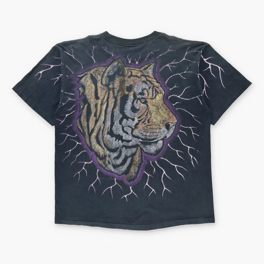 Vintage 1994 Tiger & Purple Lightening All Over Print Black Single Stitch Tee USA Made (XXL) Vintage Sole Melbourne
