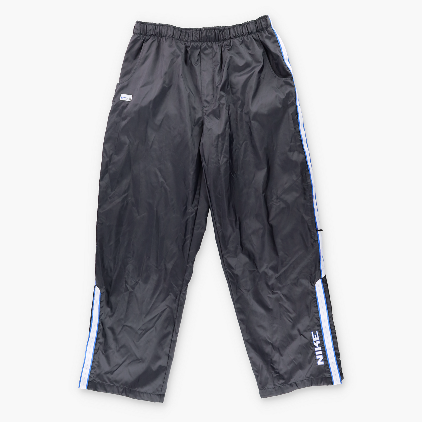 NIKE Embroidered Swoosh Logo Black & Blue Track Pants (XL)