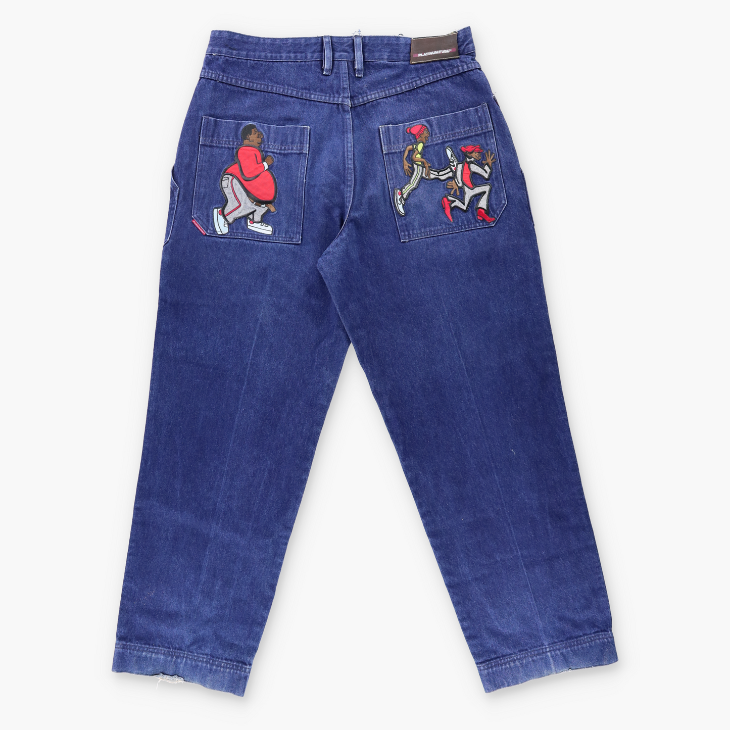 PLATINUM FUBU 'Fat Albert' Embroidered Cartoon Dark Wash Jeans (36)
