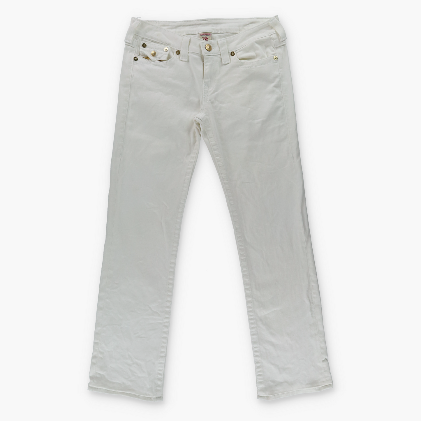 TRUE RELIGION Y2K Gold Sequin Logo USA Made White Jeans (31)