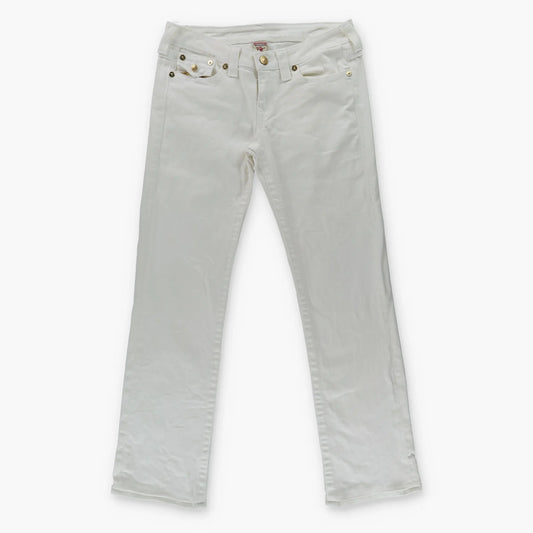 TRUE RELIGION Y2K Gold Sequin Logo USA Made White Jeans (31) Vintage Sole Melbourne