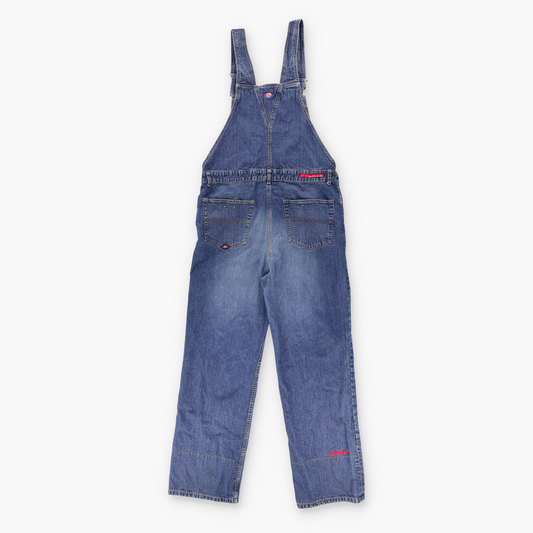 QUICKSILVER Embroidered Red Spell Out Logo Button Denim Long Overalls (L)