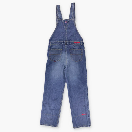 QUICKSILVER Embroidered Red Spell Out Logo Button Denim Long Overalls (L) Vintage Sole Melbourne