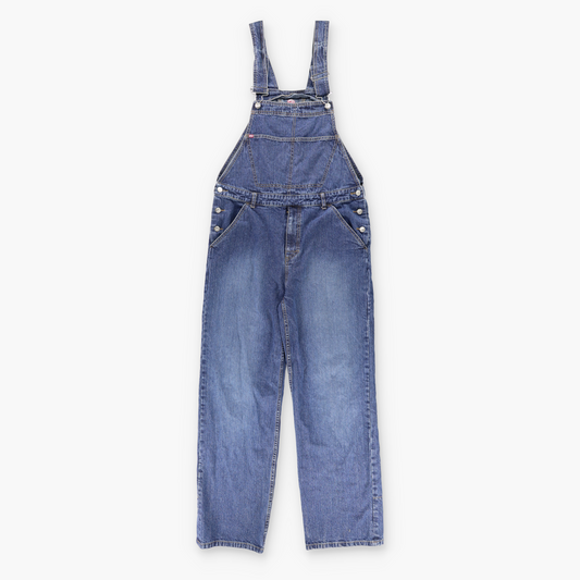 QUICKSILVER Embroidered Red Spell Out Logo Button Denim Long Overalls (L)