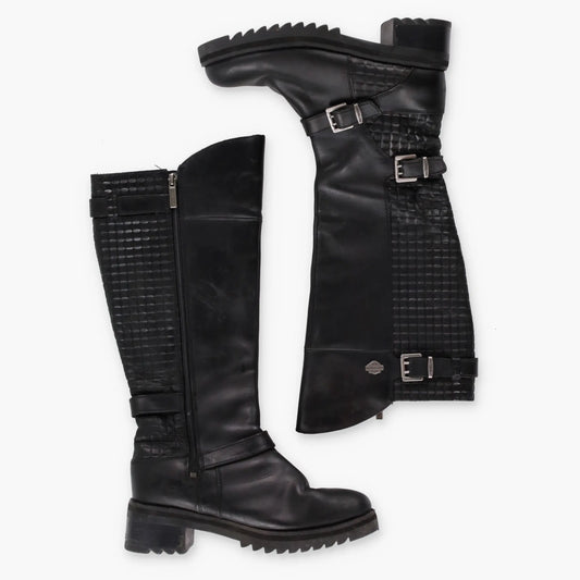 HARLEY DAVIDSON 'Kedvale' Buckle Black Motorcycle Boots (Womens 9) - Vintage Sole Melbourne