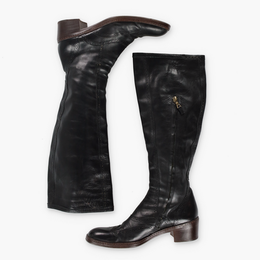 DRIES VAN NOTEN Pattern Detail Black Knee High Italy Made Boots (37.5)