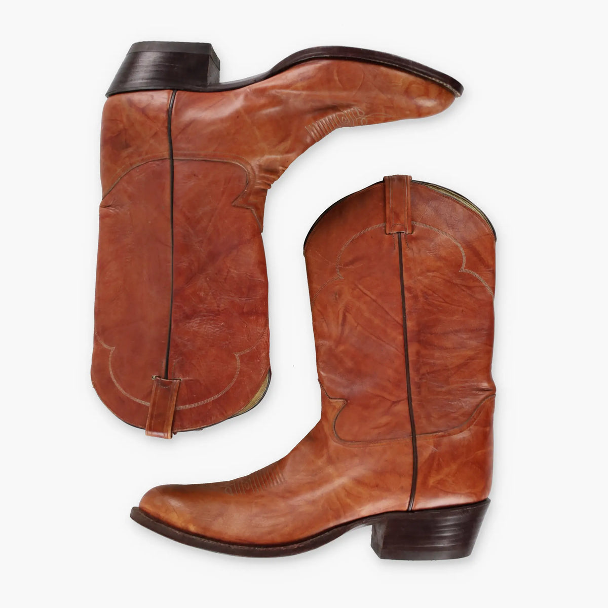 TONY LAMA Embroidered USA Made Tan Leather Western Cowboy Boots (17 B) - Vintage Sole Melbourne