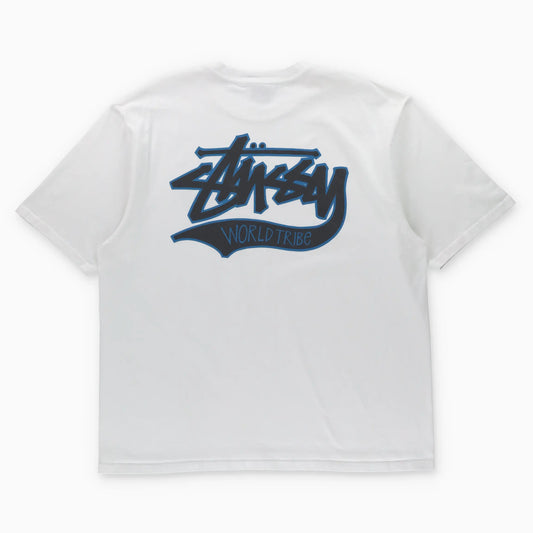STUSSY World Tribe White & Blue Double Sided Casual T-Shirt (XL-XXL) - Vintage Sole Melbourne