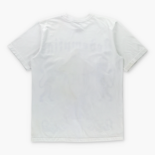 AKCESS PREMIUM Glitter "Redemption" Blue & White Y2K Foil Cross Patch Tee (M-L)