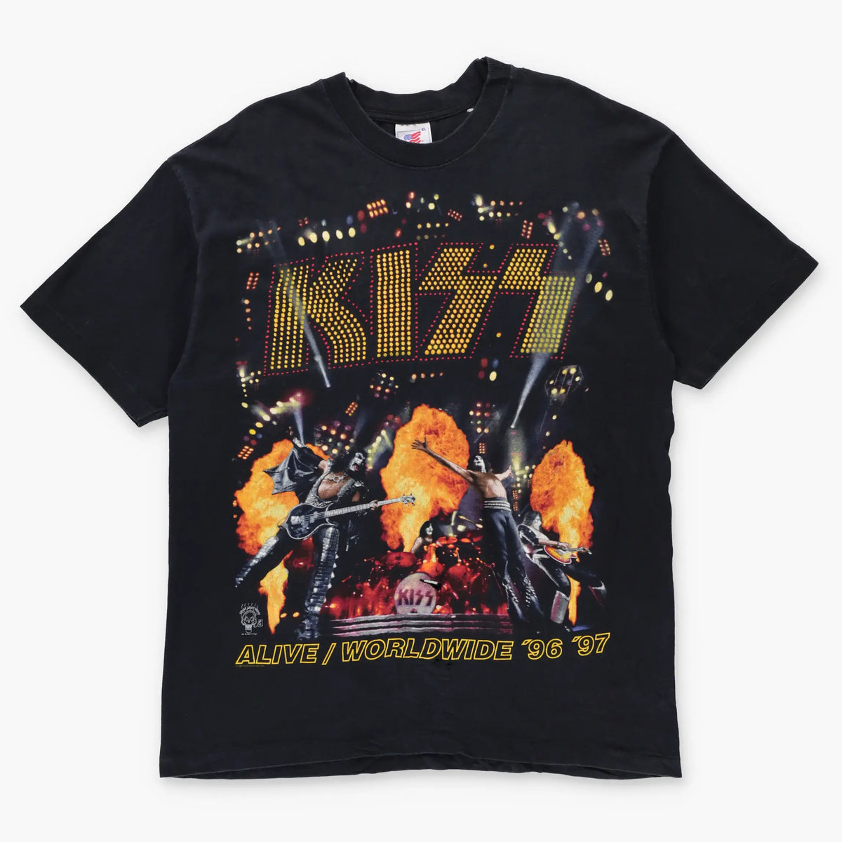 Vintage 1996-1997 KISS 'Alive Worldwide' Tour Single Stitch Distressed Band Tee (L-XL) - Vintage Sole Melbourne