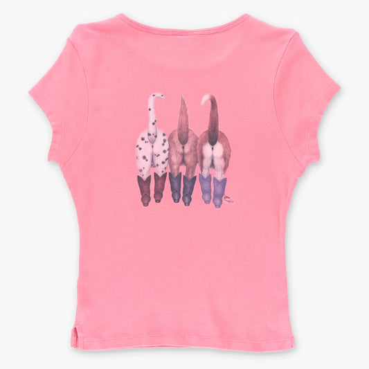 Vintage Western Puppies Cheeky Font Back Watermelon Pink Baby Tee (S-M)