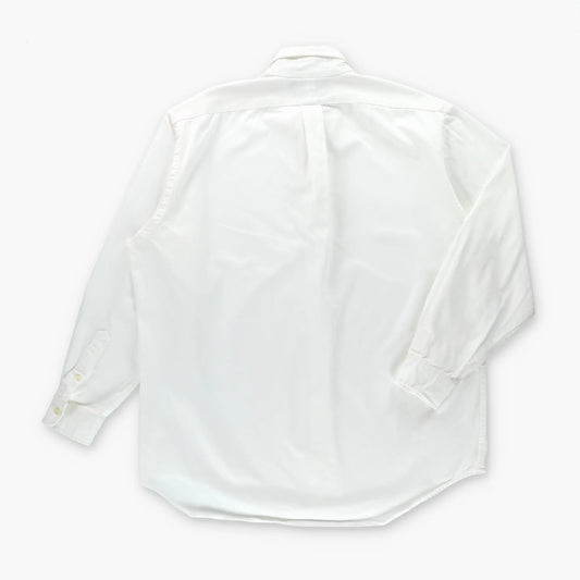 Vintage RALPH LAUREN White & Navy Embroidered Pony Button-Down Long Sleeve Shirt USA Made (XL)