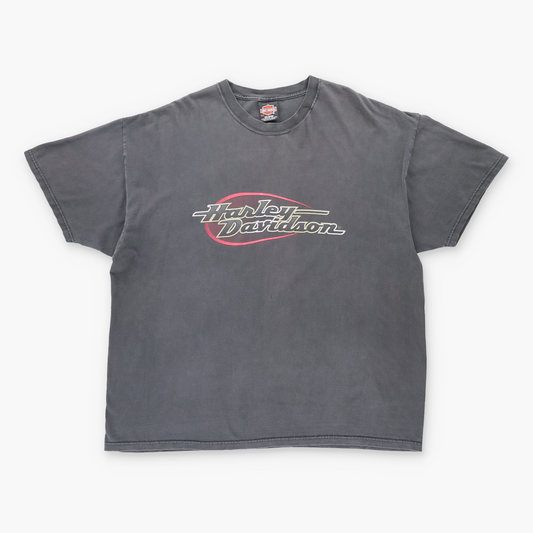 Vintage HARLEY DAVIDSON Y2K 'Warr's' England Logo Grey Faded Motorcycle T-Shirt (XXL) Vintage Sole Melbourne