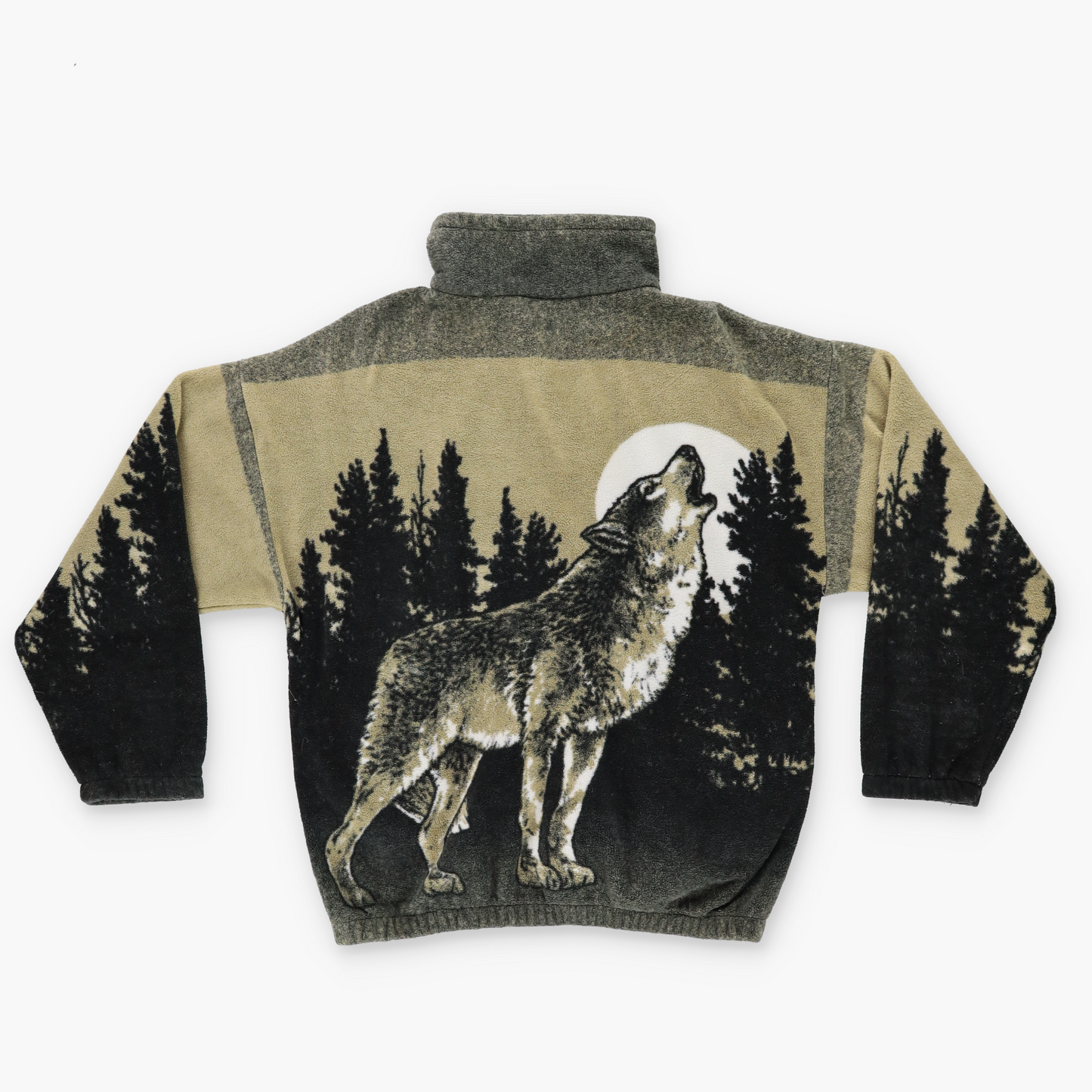 'USA Made' Howling Wolf Double Sided Graphic Zip-Up Fleece Jacket (L-XL)