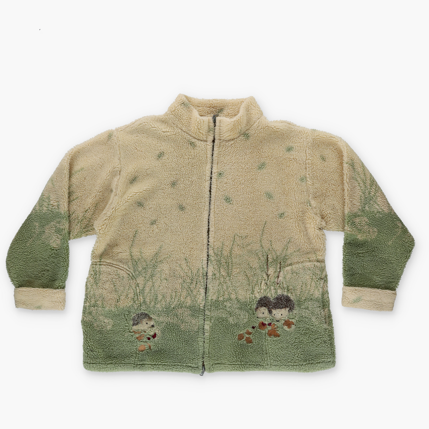 COUNTRY SCENE 'ENGLAND Made' Porcupine Embroidered Graphic Zip-Up Fleece Jacket (L)