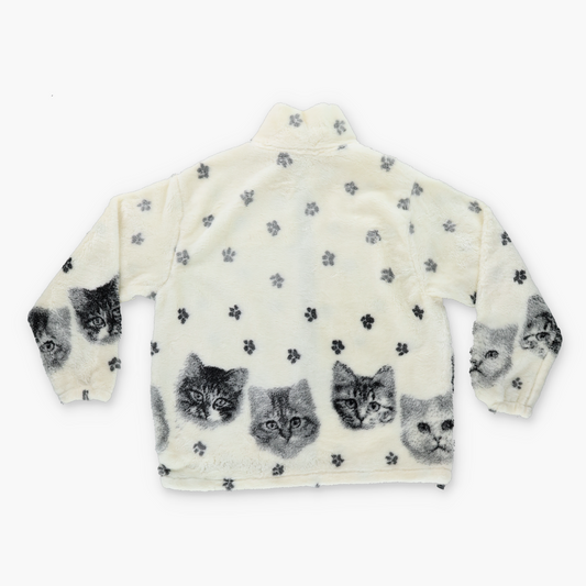 BLACK MOUNTAIN 'USA Made' Cat Paw Print All Over Graphic White Zip-Up Fleece (L)