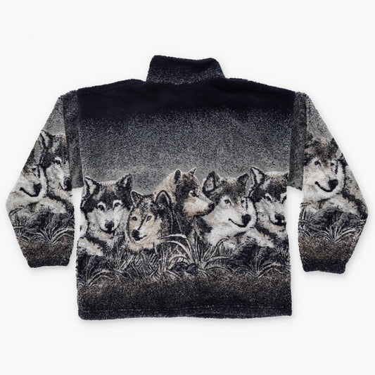 COBBLESTONE CANYON 'USA Made' All Over Wolves Graphic Zip-Up Fleece Jacket (XL) Vintage Sole Melbourne