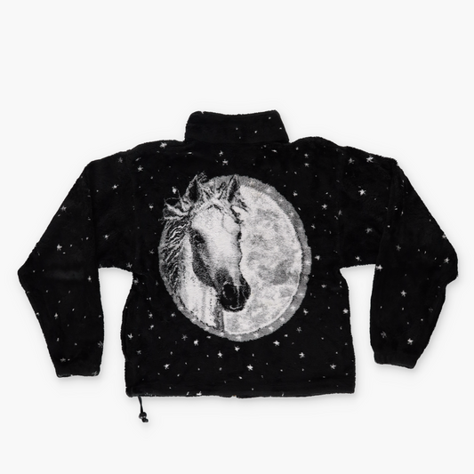 OUTBACK 'CANADA Made' Horse Moon Starry Night Graphic Fleece Zip-Up Sweatshirt (S-M)