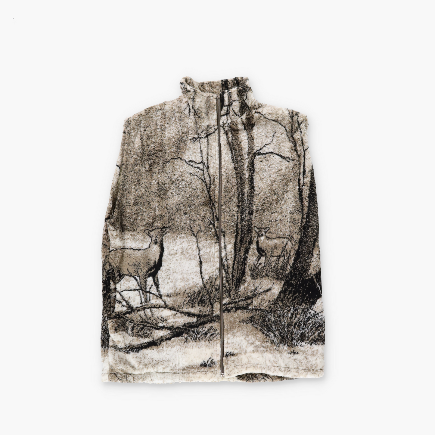 'CANADA Made' Deer Forest All Over Graphic Fleece Zip-Up Vest (M)