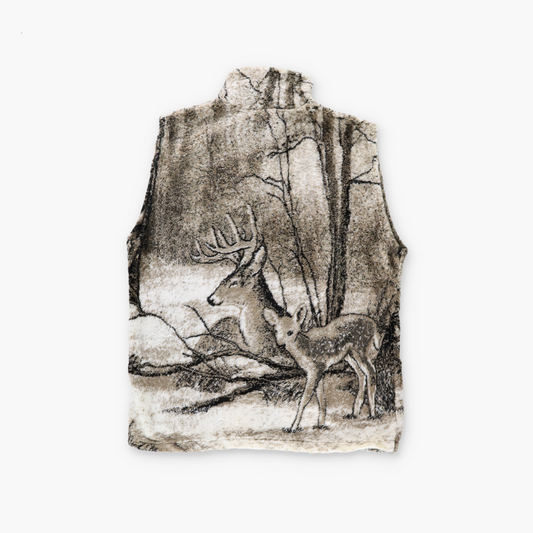 'CANADA Made' Deer Forest All Over Graphic Fleece Zip-Up Vest (M)