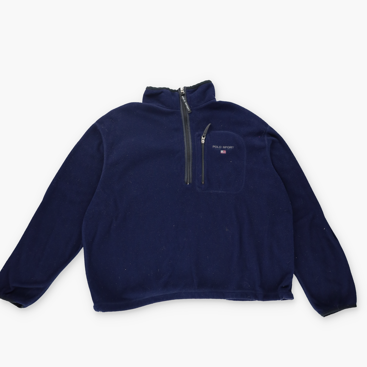 RALPH LAUREN POLO SPORT 'USA Made' Embroidered Logo Navy Fleece 1/4 Zip Sweatshirt (L-XL)