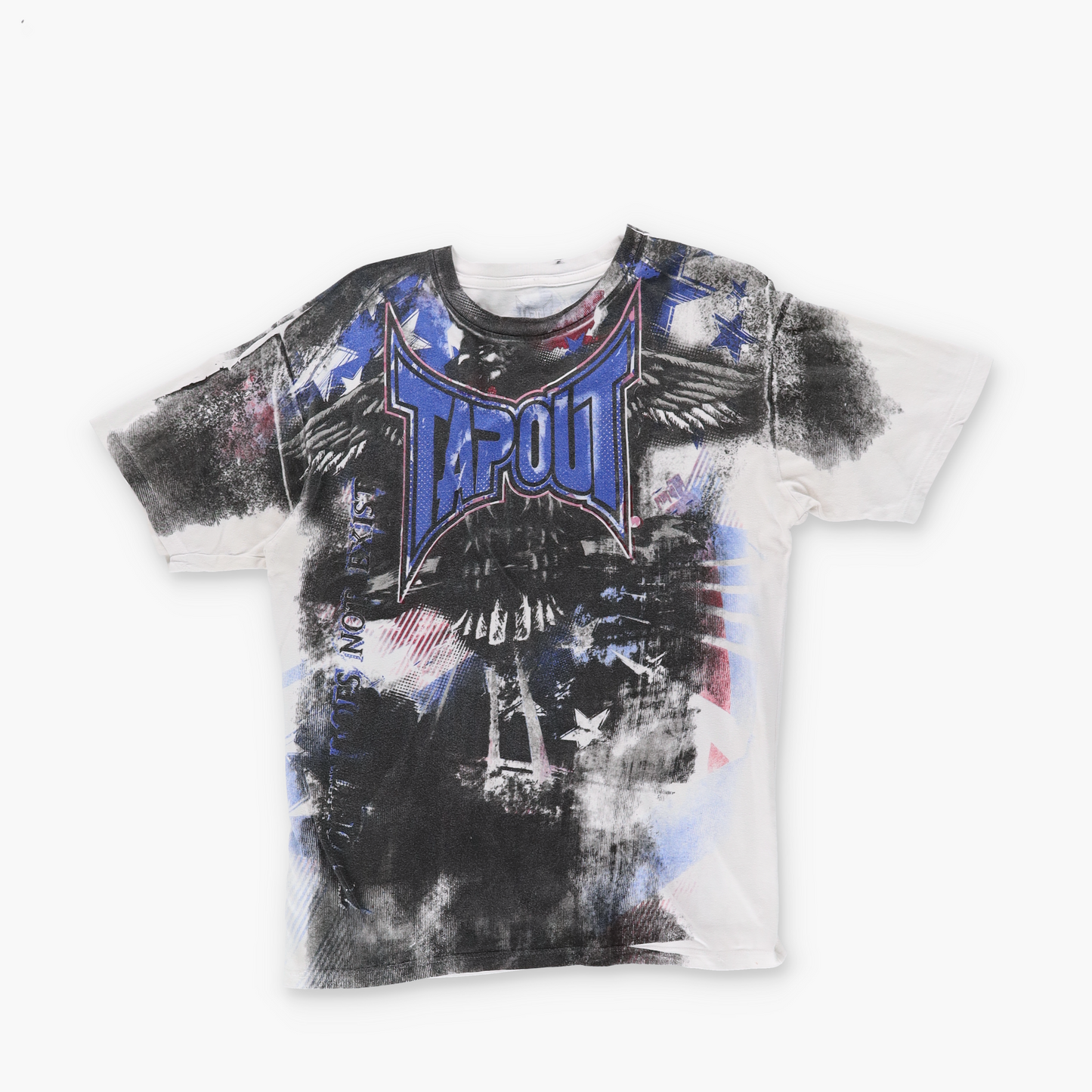 TAPOUT Y2K Punk Grunge All Over Stars & Stripes USA Paint Graphic T-Shirt (S-M)