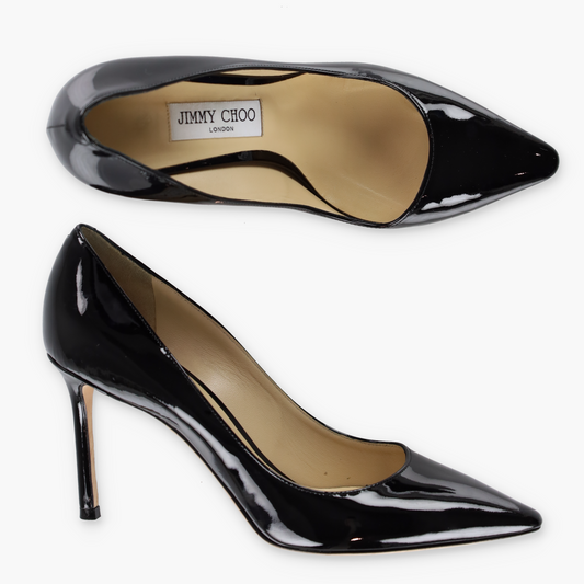 JIMMY CHOO Black Patent Italy Made Stiletto Heel (39.5)
