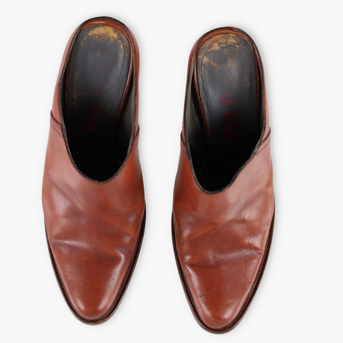 MIU MIU Brown Leather Italy Made Block Heel Mules (36.5)