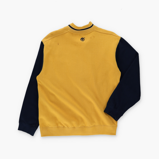 TIMBERLAND Embroidered Felt Patch Logo Yellow & Navy Full Zip Sweatshirt (M-L)