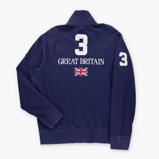RALPH LAUREN POLO Embroidered Logo Great Britain Full Zip Waffle Sweatshirt (XL)