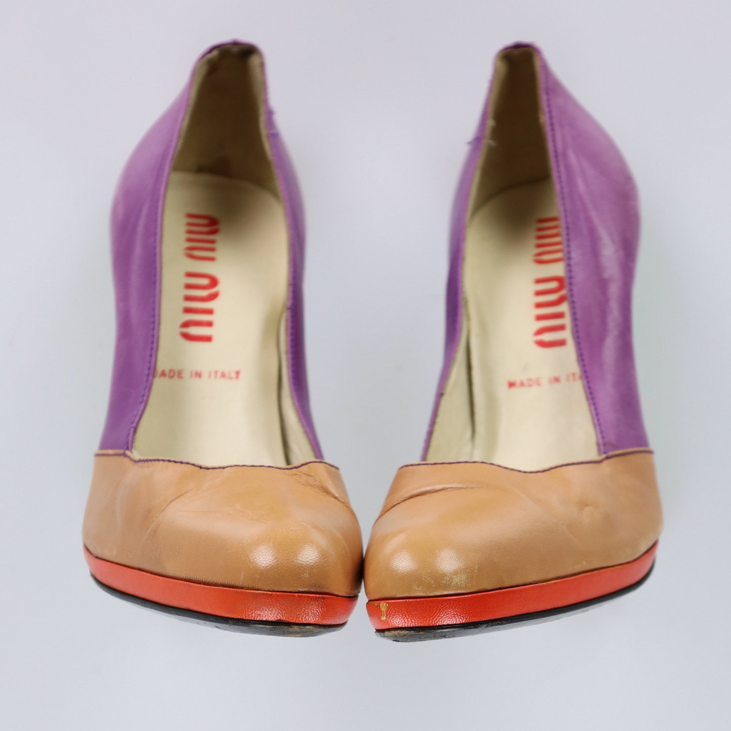 MIU MIU Multicolour Patchwork Leather Heels (39)