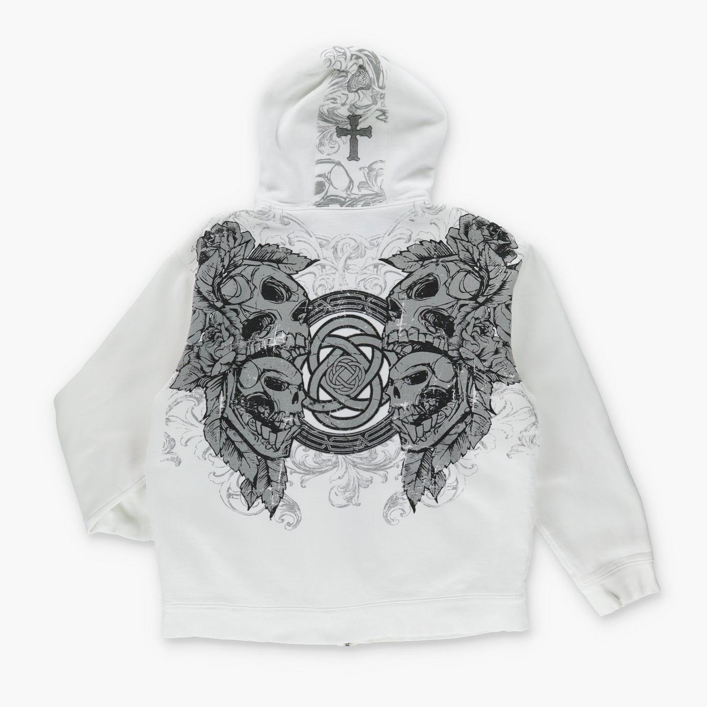 ELITE MMA Y2K Skull Grunge Cross Zip Up Hooded Sweatshirt (L-XL)