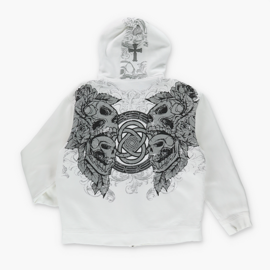ELITE MMA Y2K Skull Grunge Cross Zip Up Hooded Sweatshirt (L-XL)