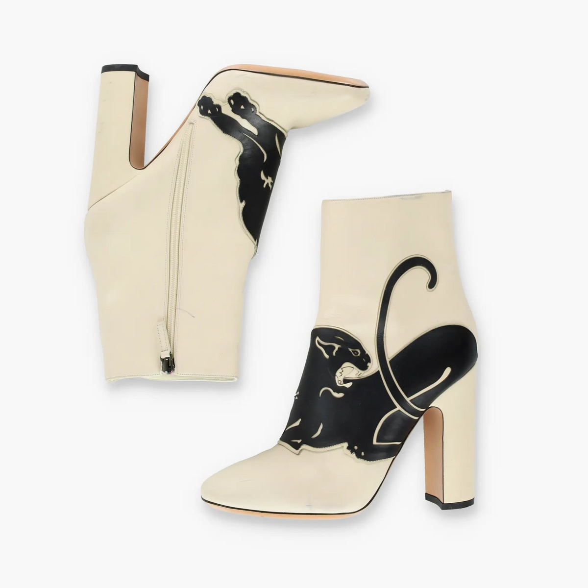 Vintage VALENTINO GARAVANI Cat Cream & Black Italy Made Platform Heel Boots (41)