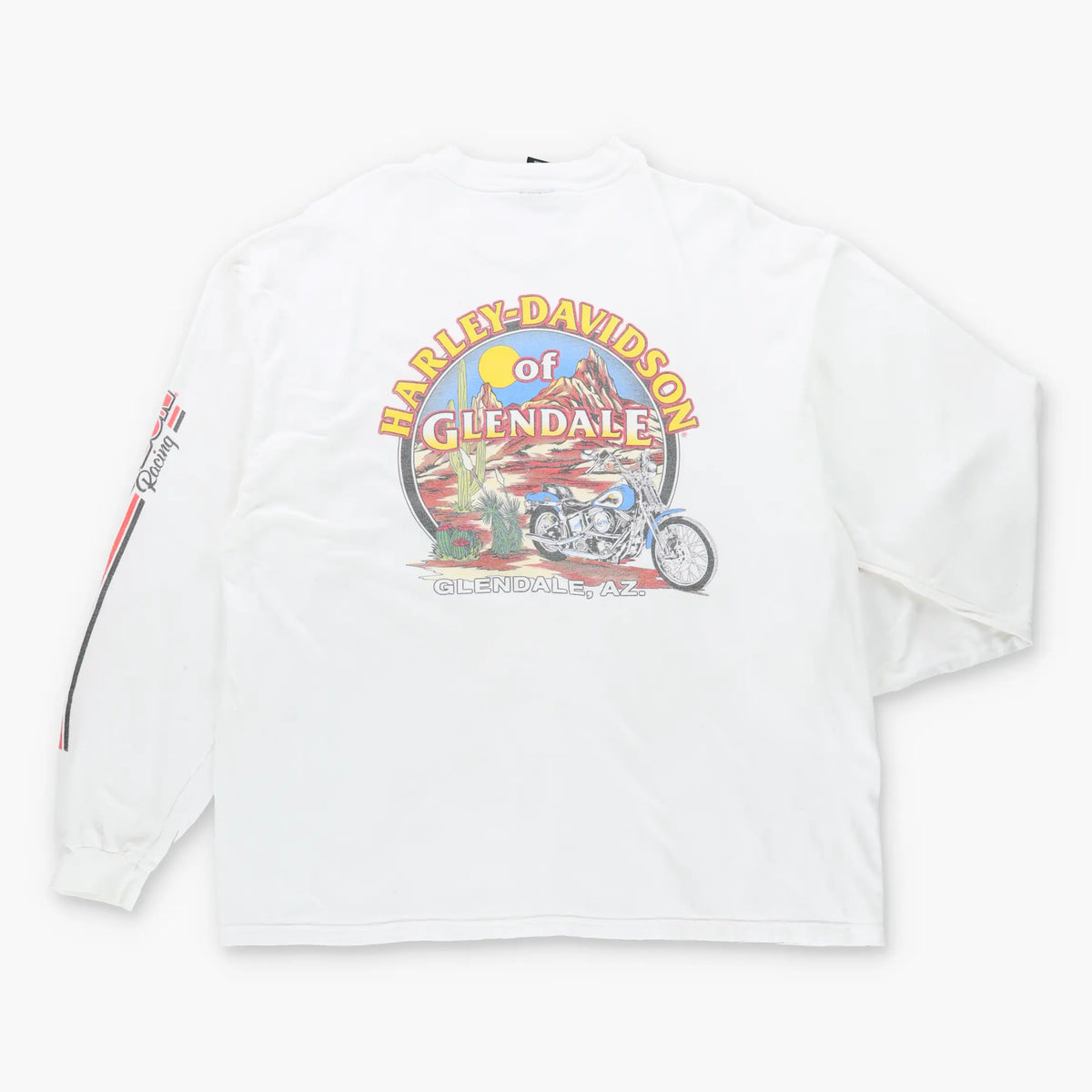 Vintage HARLEY DAVIDSON Racing White & Orange Motorcycle Long Sleeve T-Shirt (XL-XXL)