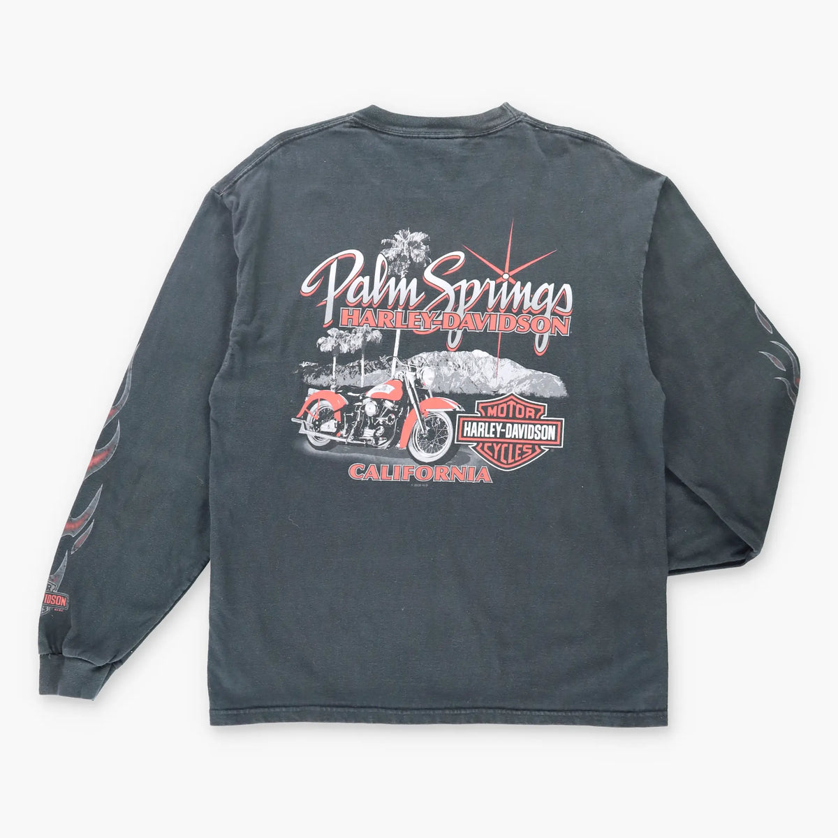 Vintage HARLEY DAVIDSON USA Made Palm Springs Black Long Sleeve Motorcycle Pocket T-Shirt (L)