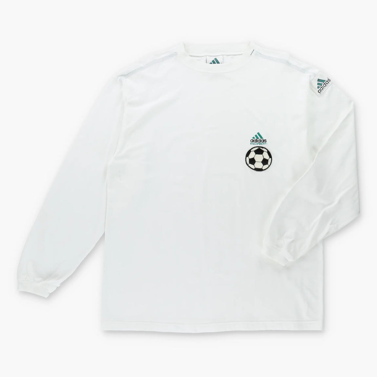 Vintage ADIDAS Equipment Embroidered Green & White Long Sleeve T-Shirt (XL)