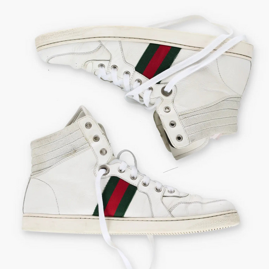 Vintage GUCCI High Top Classic GG Logo Lace Up White Sneakers (10.5 C)