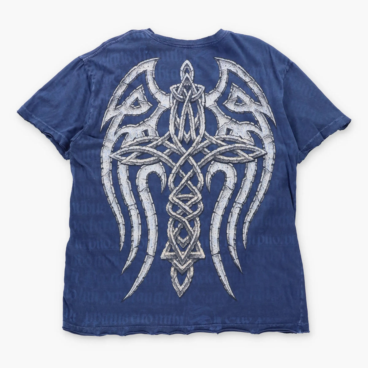 Vintage AFFLICTION Los Angeles Gothic Wings Gold Foil Detail Navy Blue Distressed Y2K Tee (L)