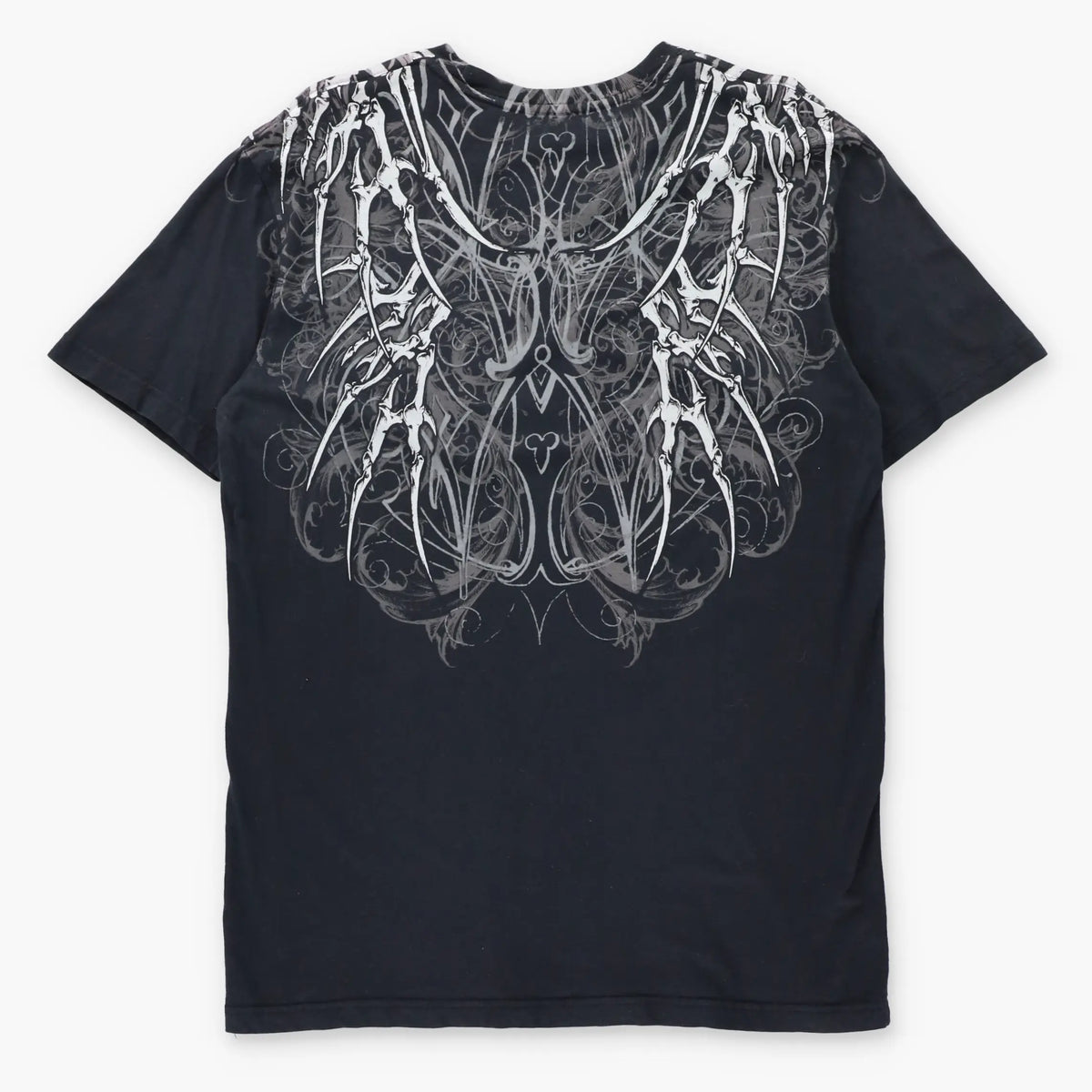 Vintage AFFLICTION Skeletal Wings & Fleur-De-Lis Black Y2K Tee (M TALL)