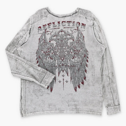 AFFLICTION "Live Fast" Reversible Vintage Y2K Velvet Detail Long Sleeve Tee (XXL)