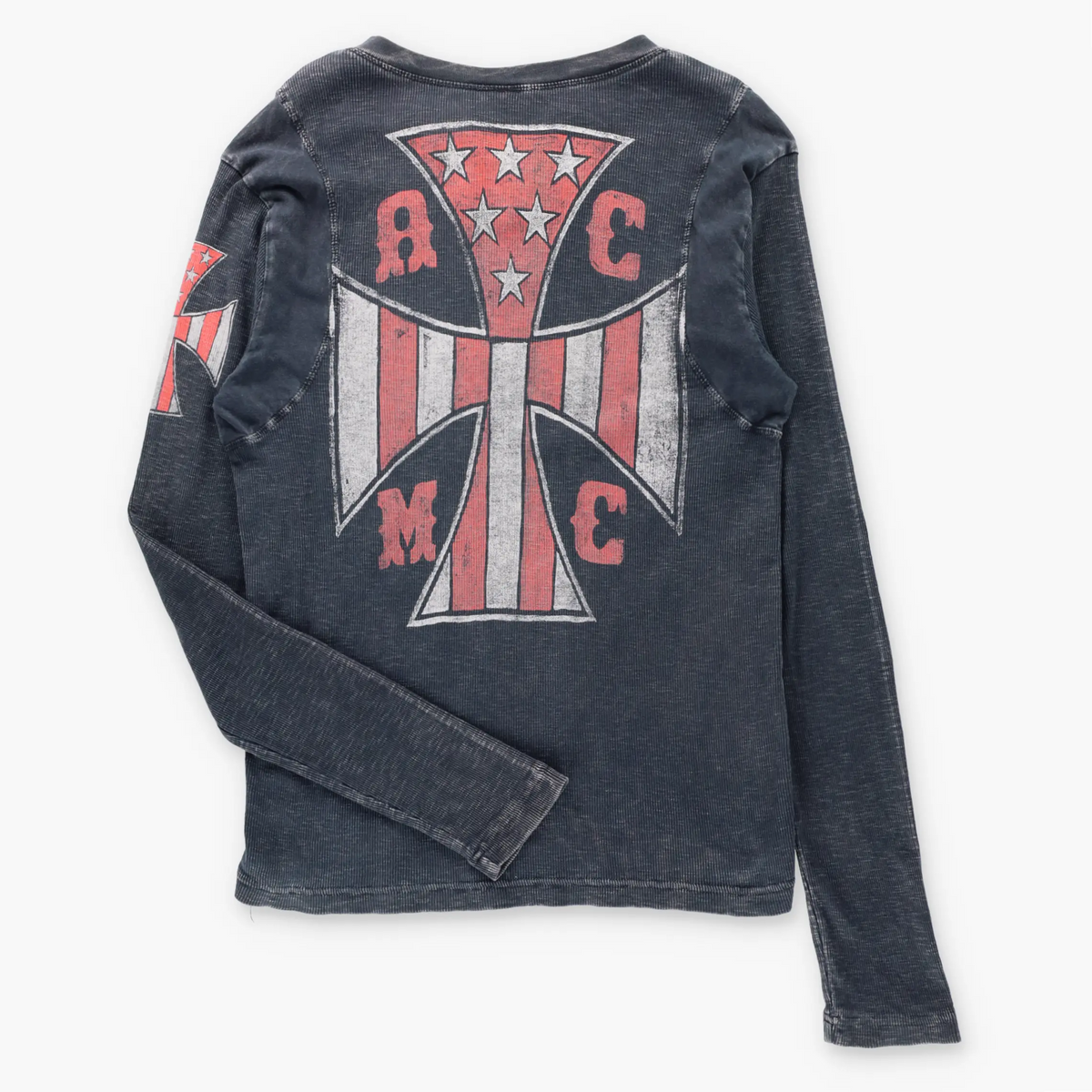 Vintage AFFLICTION American Customs Winged Skull Logo Patch USA Made Y2K Long Sleeve Tee (S-M)