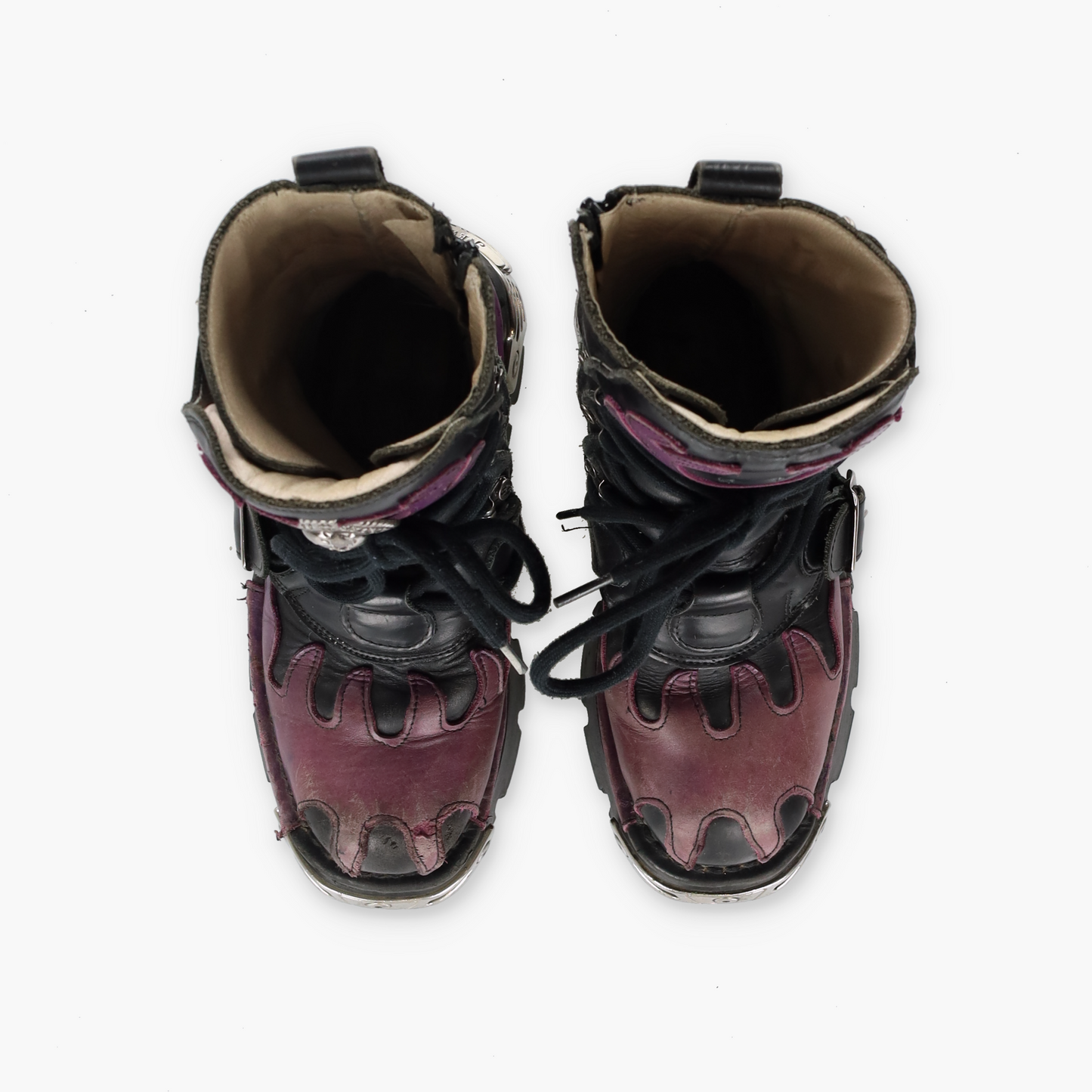 NEW ROCK 'Reactor' Purple Flame Black Leather Boots (36)
